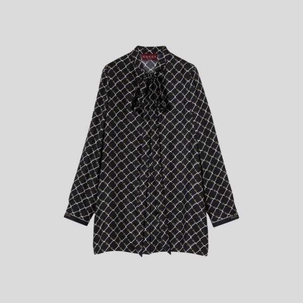 구찌 프린트 실크 트윌 드레스