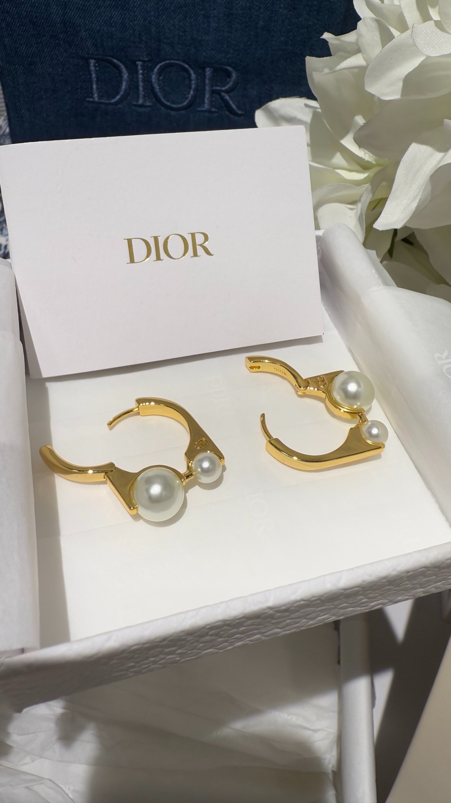디올 더블 진주 골드 귀걸이