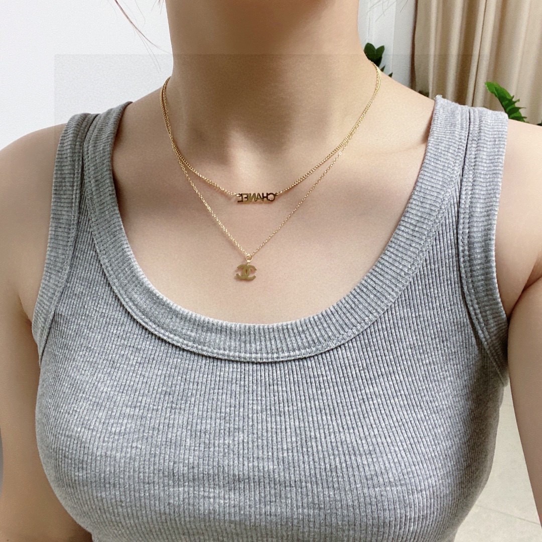 샤넬 더블C 레터링 더블 네크리스