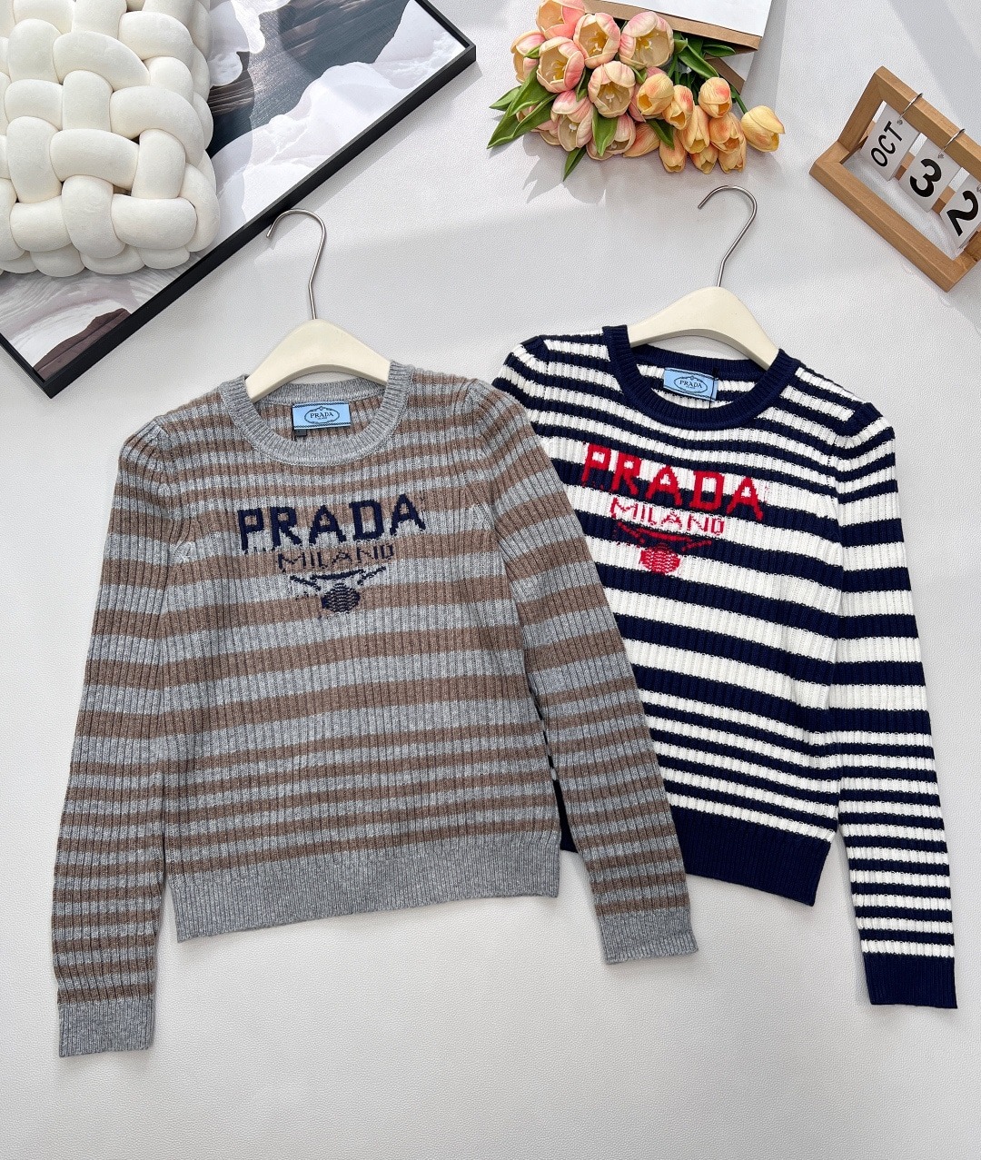 프라다 신상 자가드 긴팔 니트