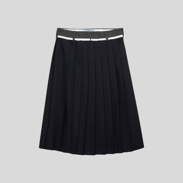 프라다 플리티드 러쉬 스티치 미디 스커트