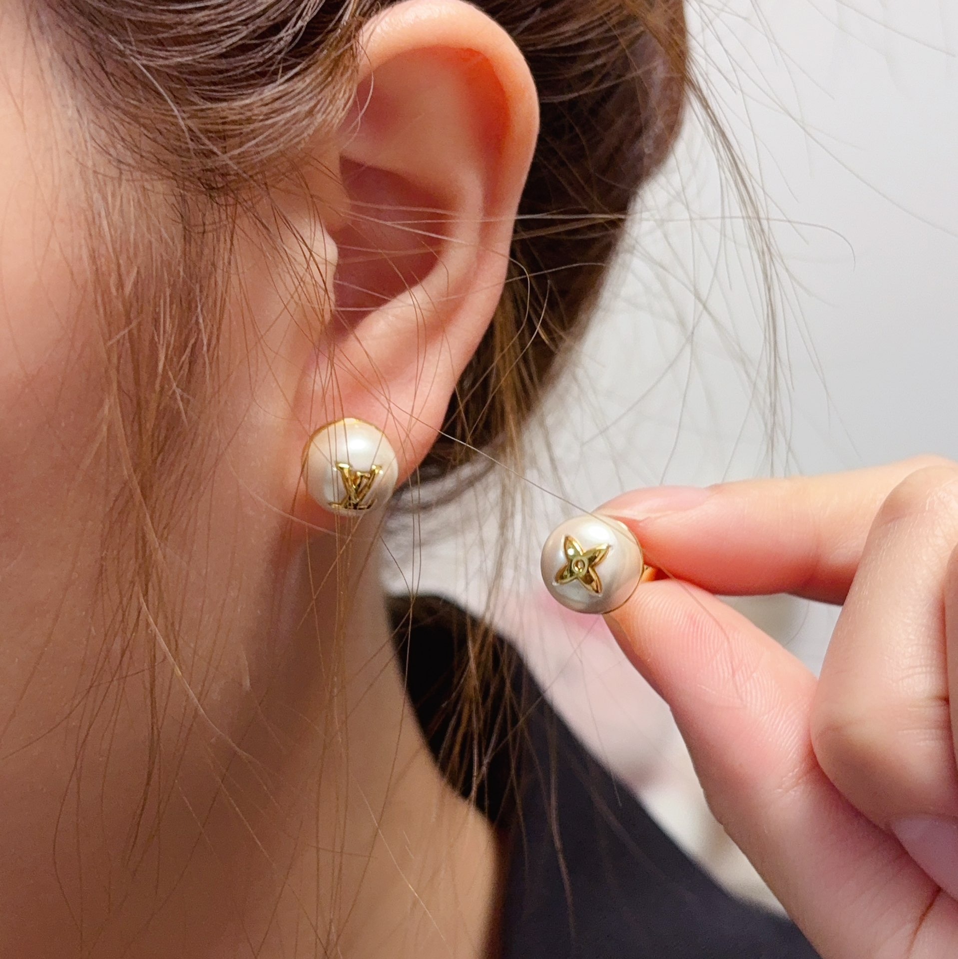 루이비통 레터링 고퀄리티 진주 화이트 이어링