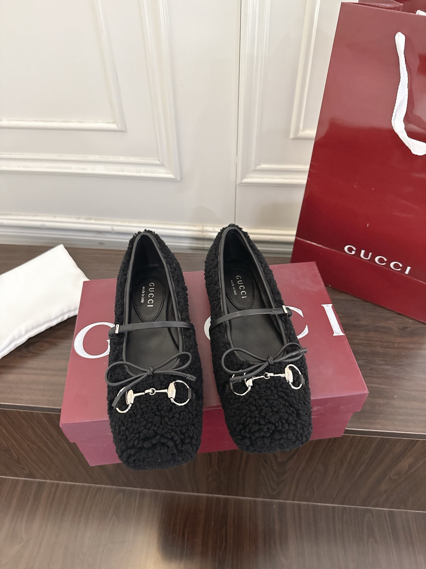 구찌 Horsebit 시리즈 울 발레 플랫 슈즈