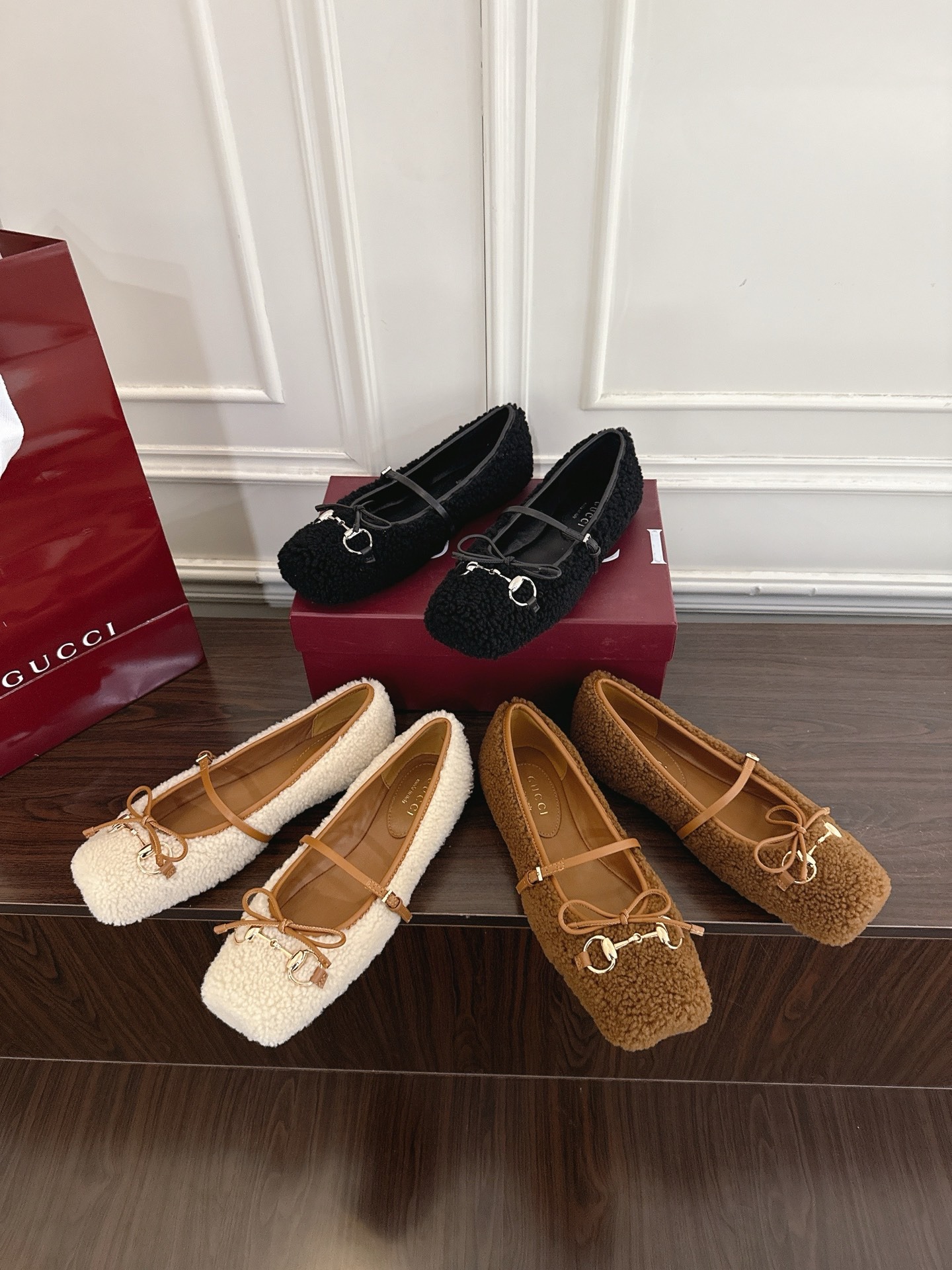 구찌 Horsebit 시리즈 울 발레 플랫 슈즈