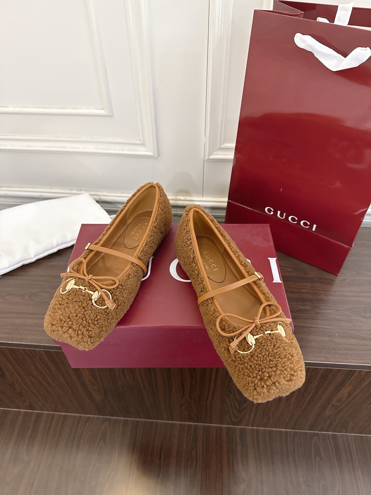 구찌 Horsebit 시리즈 울 발레 플랫 슈즈