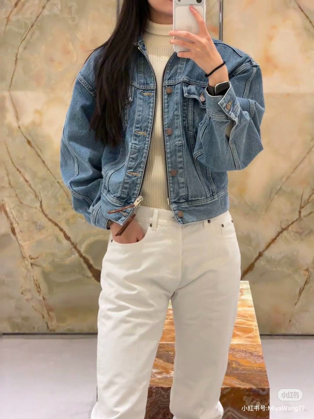 셀린느 26 초봄 신상 터틀넥 데님 집업 아우터