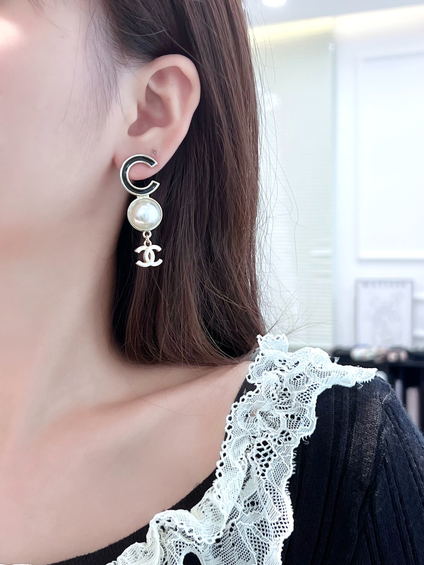 샤넬 c3 더블 c 진주 귀걸이