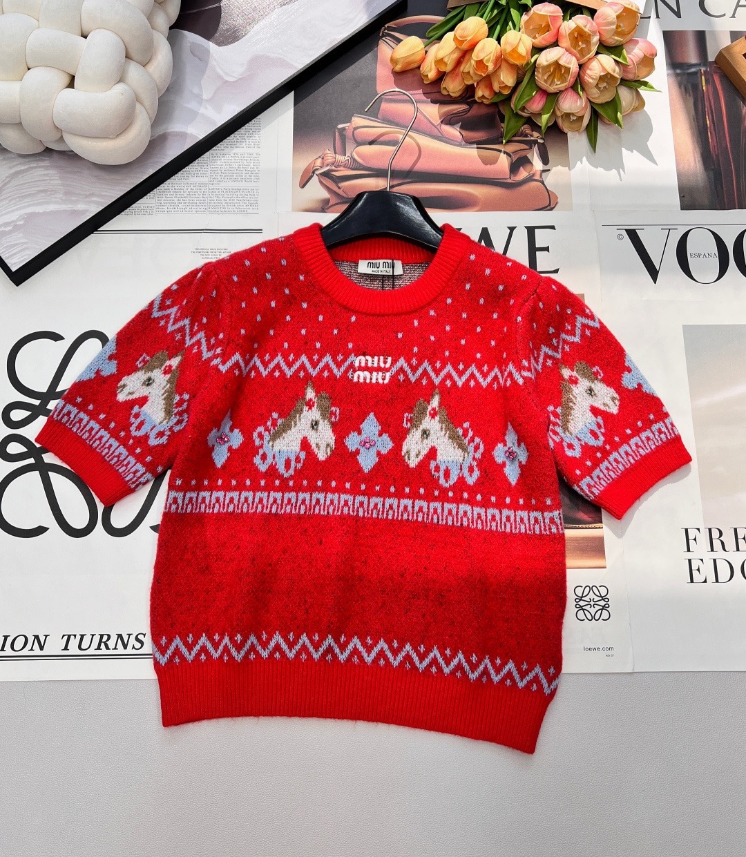 미우미우 26 신상 라운드 반팔 니트