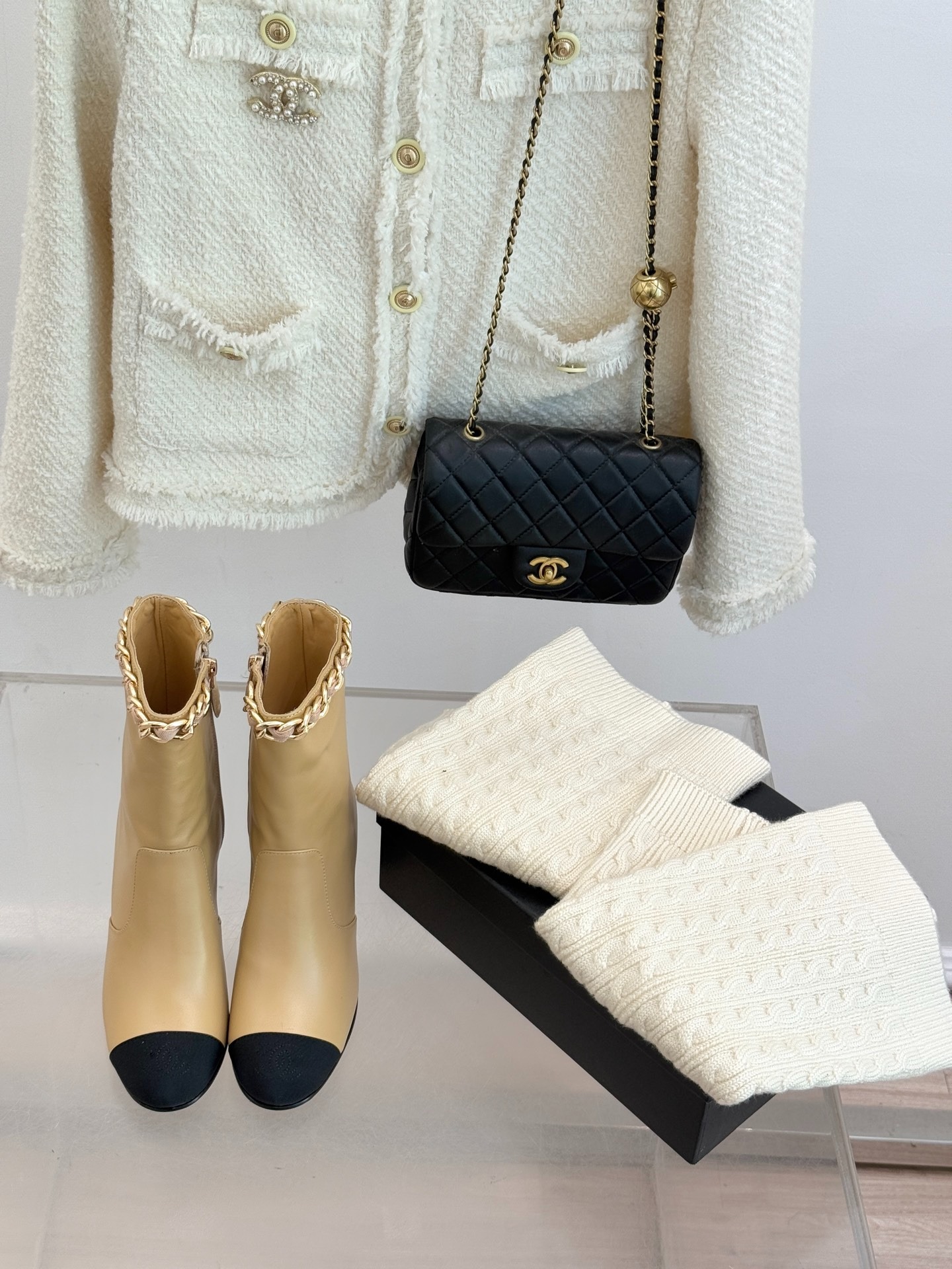샤넬 클래식 체인 니트 투웨이 부츠