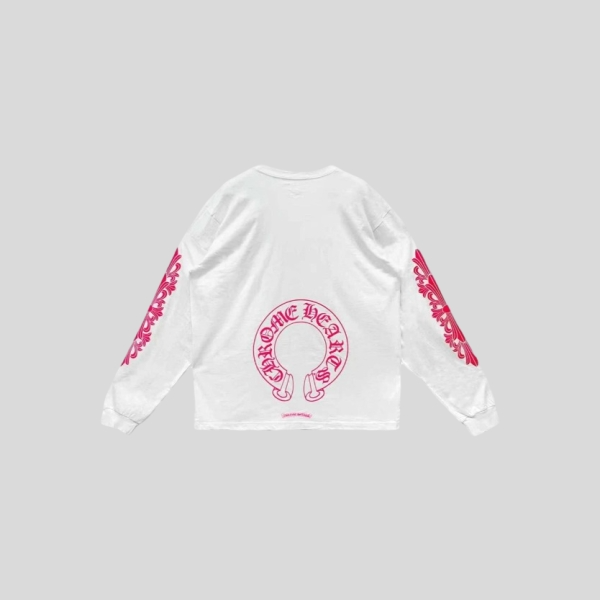 크롬하츠 홀스슈 로고 롱슬리브 포켓 티셔츠 화이트 핑크