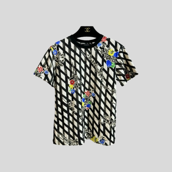 샤넬 체크 반팔 티셔츠