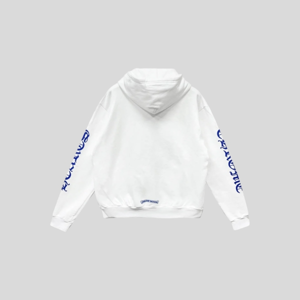 크롬하츠 블루 스크롤 화이트 지퍼업 후드 티셔츠