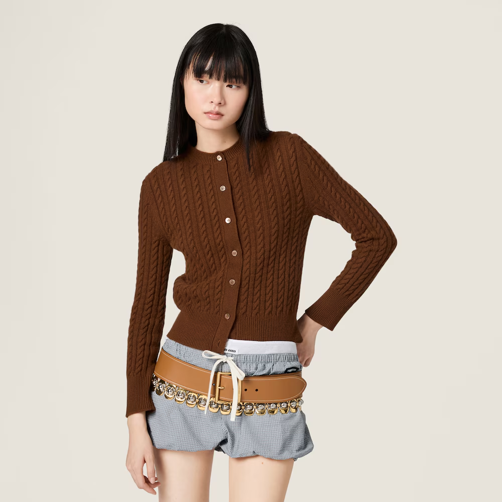 미우미우 케이블 니트 캐시미어 가디건