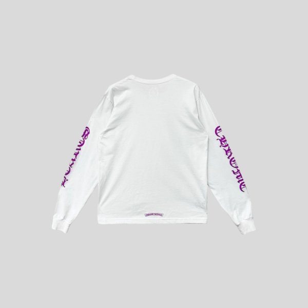 크롬하츠 넥 스크립트 로고 롱슬리브 티셔츠 화이트 퍼플