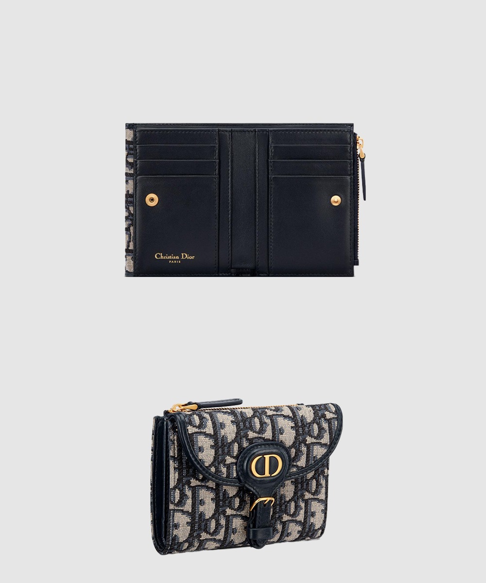 디올 플랩 더블 할인 트윌 자카드 더블 가죽 지갑 S5699